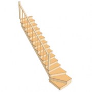 Г-образная лестница с забежными ступенями и с прямыми ступенями на втором марше - модель 2.1.1.0
